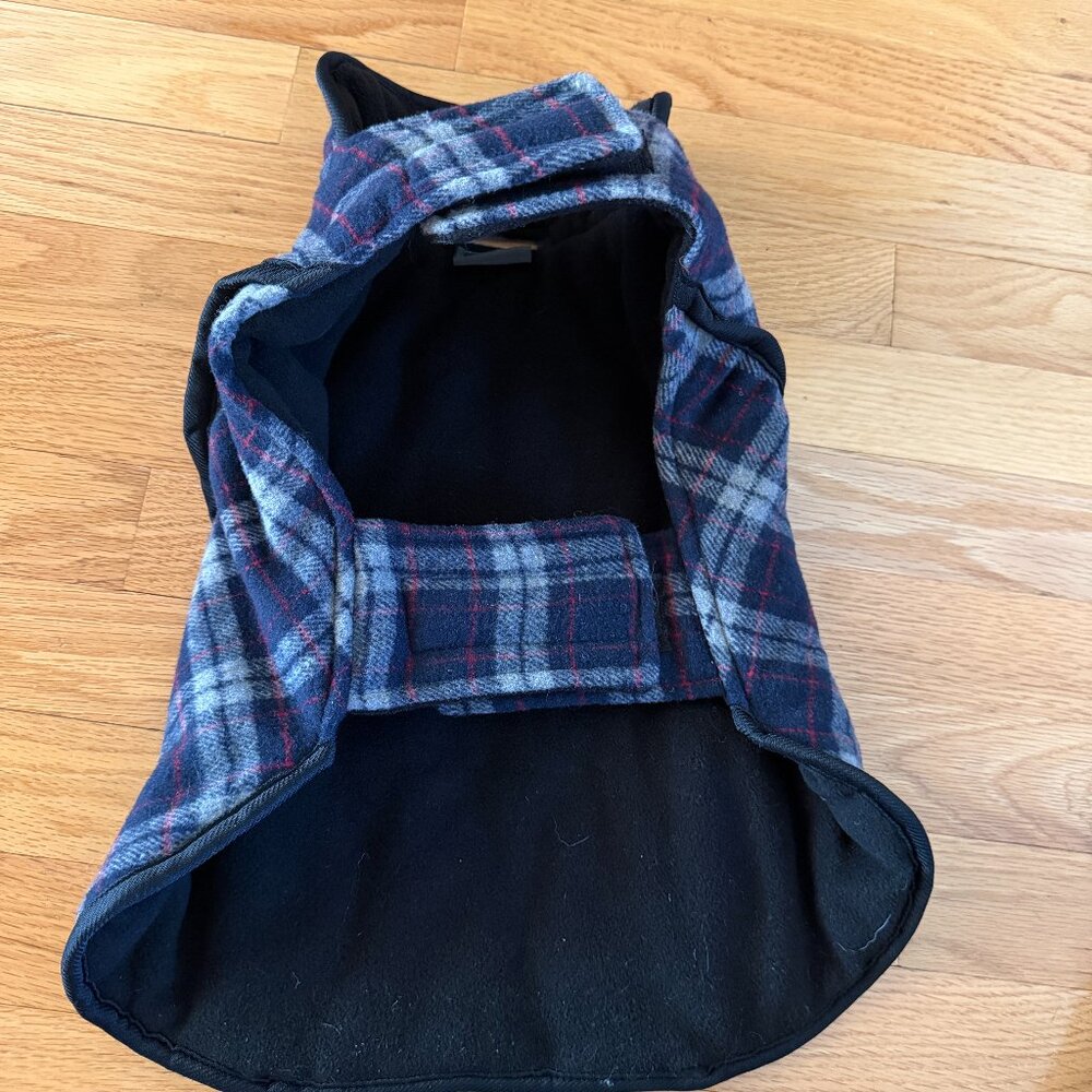 Eddie Bauer Plaid Fleece Dog Coat in Navy, Red, Gray